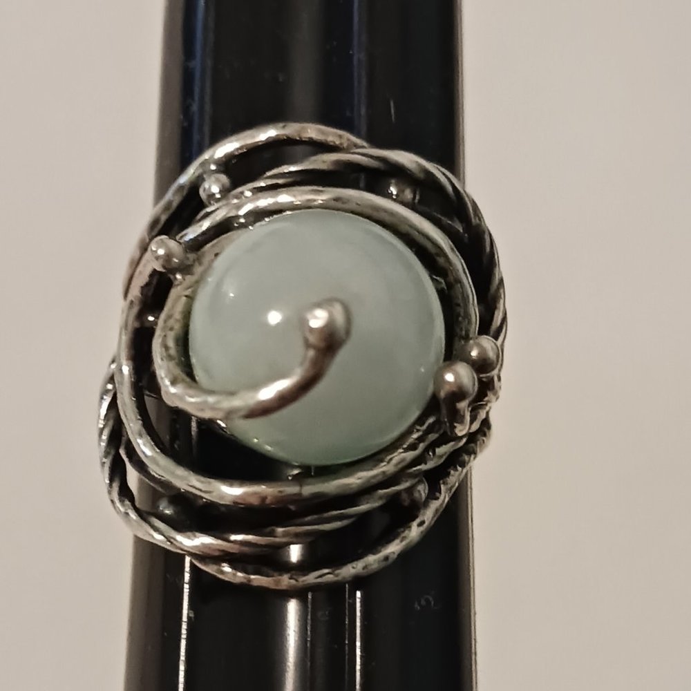 Or Paz Sterling Silver and Jade Ring - Size 8.5